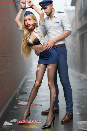 Porno comic Bondage Stewardess Blonde Hat. AI Generated