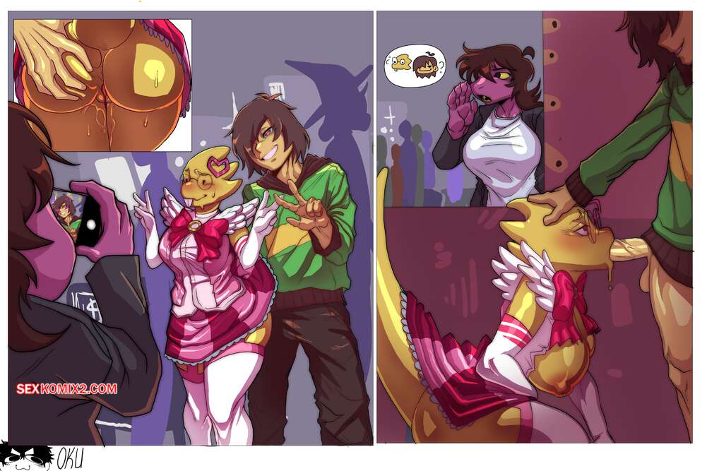 Porno comic Deltarune. Alphys x Kris x Susie. OkuMakimura