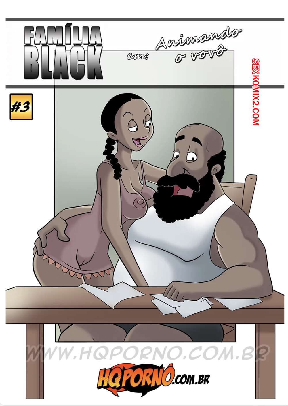 Porno comic Familia Black. Parte 3. Animando o vovo. HQporno